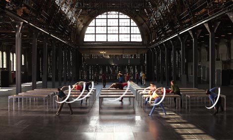 Still from annotated video illustrating allignments, the way in which Forsythe designs relationships in space and time Credit: Synchronous Objects Project, The Ohio State University and The Forsythe Company 